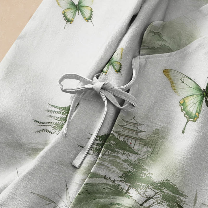 Buddha Stones Cotton Bamboo Butterfly Print Hanfu Style Wrap V-Neck Lace-up Women's Long Sleeve Shirts Kimono - image 3