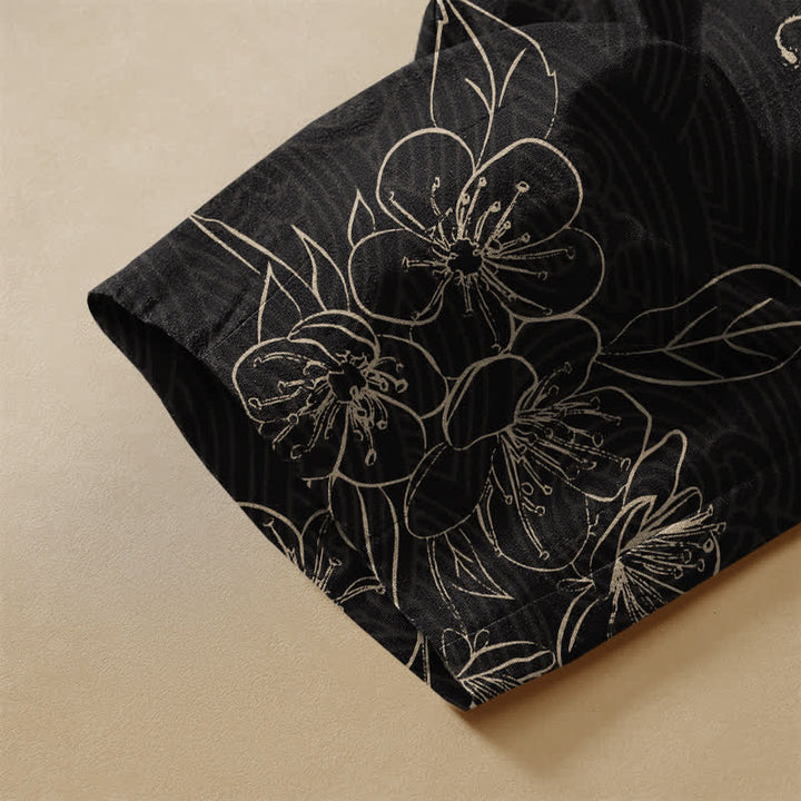 Buddha Stones Pure Cotton Koi Fish Flower Pattern Frog Button Women's Elastic Waist Harem Pants With Pockets - image 3