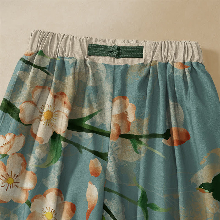 Buddha Stones Pure Cotton Sakura Swallow Pattern Frog Button Women's Elastic Waist Harem Pants With Pockets - image 2