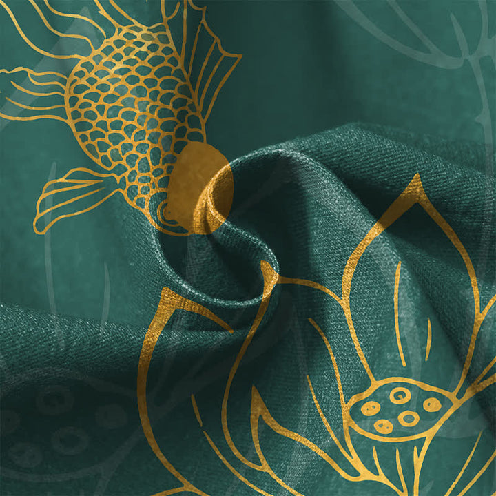 Buddha Stones Pure Cotton Golden Lotus Leaf Koi Fish Pattern Frog Button Women's Elastic Waist Harem Pants With Pockets - image 4