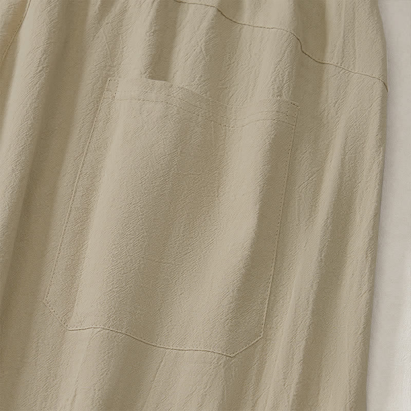 Buddha Stones Spring Summer Casual Color Block Drawstring Solid Cotton Linen Long Pants Men's Straight Leg Pants With Pockets - image 28