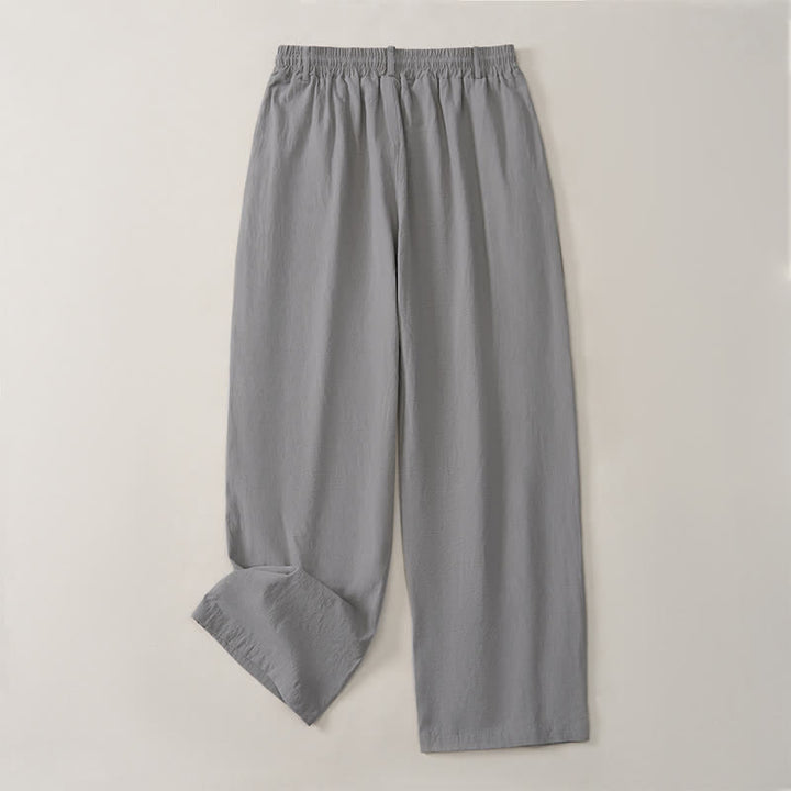 Buddha Stones Spring Summer Classic Decorative Buttons Drawstring Solid Long Pants Men's Straight Leg Pants With Pockets - image 12