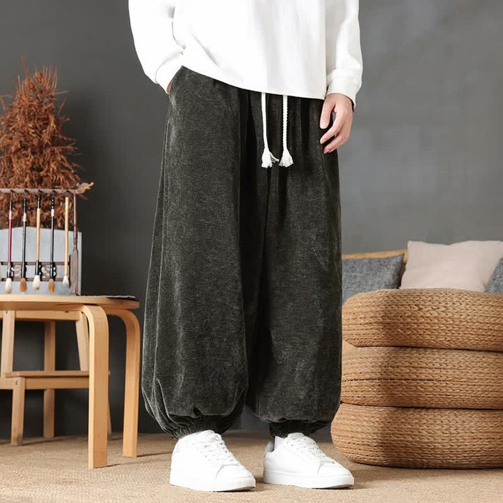 Buddha Stones Fall Winter Casual Vintage Drawstring Solid Ankle Pants Men's Straight Leg Pants With Pockets - DarkGreen - US/UK/AU46，EU56 (5XL) - image 20