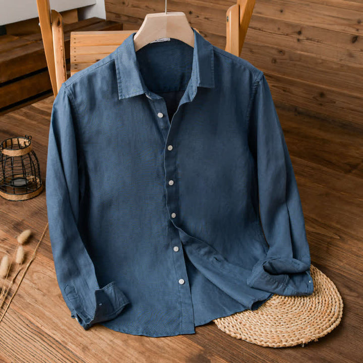 Buddha Stones Spring Fall Casual Minimalist Button-Up Solid Men's Long Sleeve Shirts - SteelBlue - US/UK/AU42，EU52 (3XL) - image 18