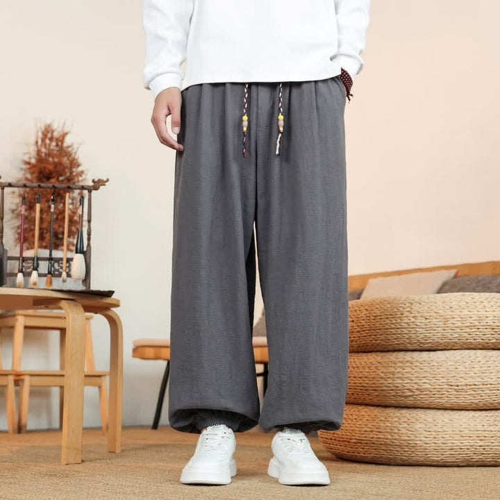 Buddha Stones Fall Casual Minimalist Drawstring Solid Cotton Ankle Pants Men's Straight Leg Pants With Pockets - image 6