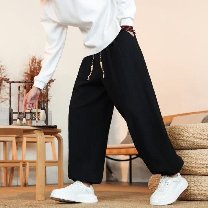 Buddha Stones Fall Casual Minimalist Drawstring Solid Cotton Ankle Pants Men's Straight Leg Pants With Pockets - image 23