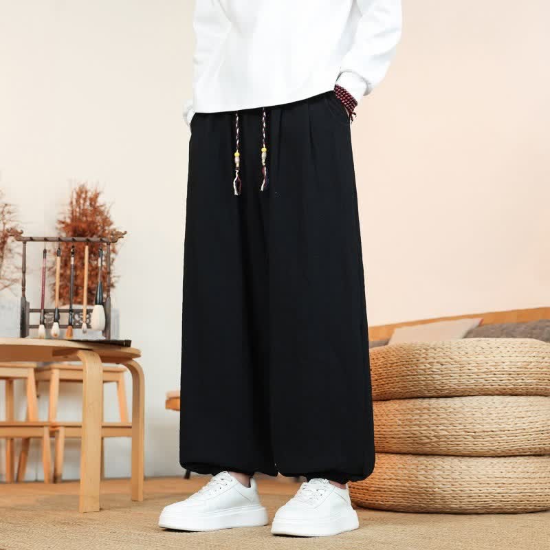 Buddha Stones Fall Casual Minimalist Drawstring Solid Cotton Ankle Pants Men's Straight Leg Pants With Pockets - image 18