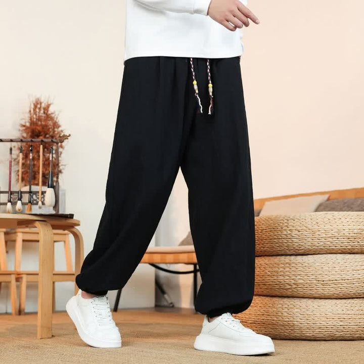 Buddha Stones Fall Casual Minimalist Drawstring Solid Cotton Ankle Pants Men's Straight Leg Pants With Pockets - image 20