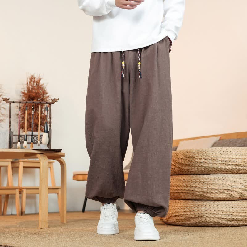 Buddha Stones Fall Casual Minimalist Drawstring Solid Cotton Ankle Pants Men's Straight Leg Pants With Pockets - image 37