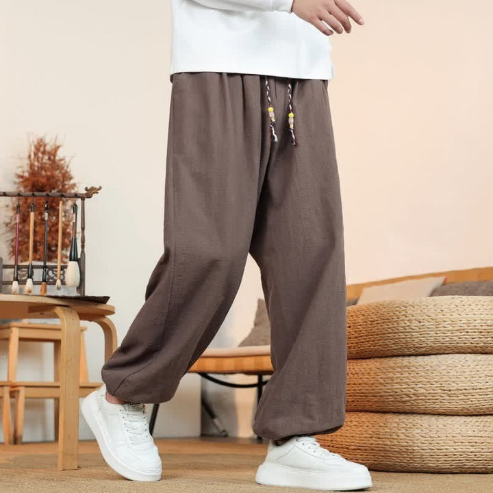 Buddha Stones Fall Casual Minimalist Drawstring Solid Cotton Ankle Pants Men's Straight Leg Pants With Pockets - image 42