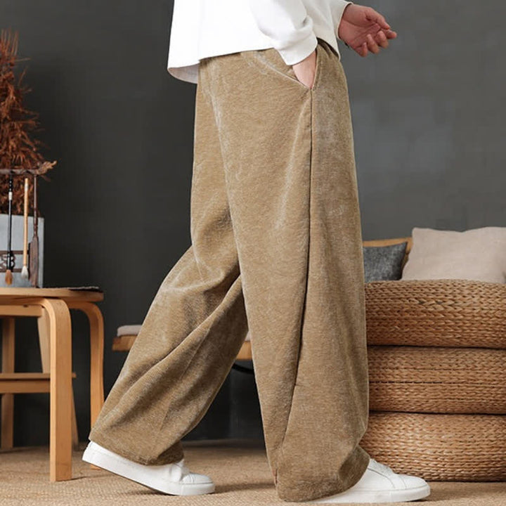 Buddha Stones Fall Winter Casual Drawstring Solid Color Long Pants Men's Straight Leg Pants With Pockets - image 3