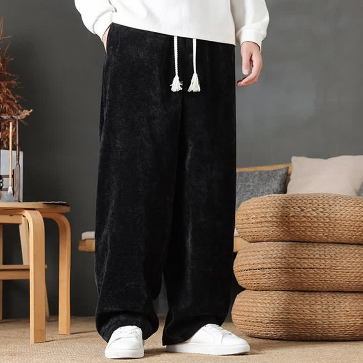 Buddha Stones Fall Winter Casual Drawstring Solid Color Long Pants Men's Straight Leg Pants With Pockets - image 12