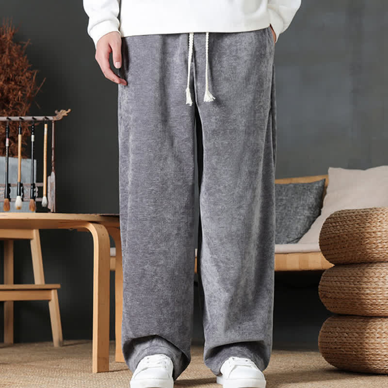 Buddha Stones Fall Winter Casual Drawstring Solid Color Long Pants Men's Straight Leg Pants With Pockets - image 26