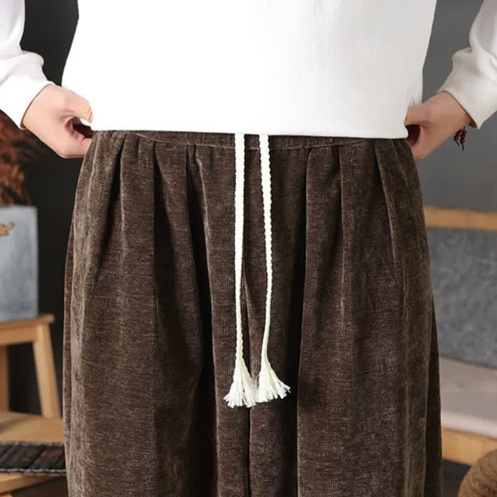 Buddha Stones Fall Winter Casual Vintage Drawstring Solid Ankle Pants Men's Straight Leg Pants With Pockets - image 8