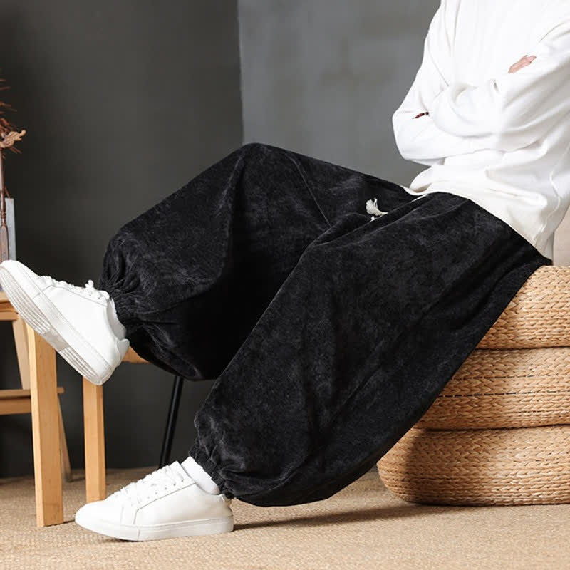 Buddha Stones Fall Winter Casual Vintage Drawstring Solid Ankle Pants Men's Straight Leg Pants With Pockets - image 19
