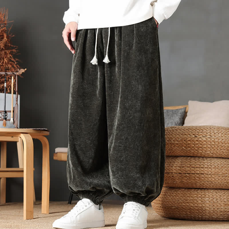Buddha Stones Fall Winter Casual Vintage Drawstring Solid Ankle Pants Men's Straight Leg Pants With Pockets - image 25