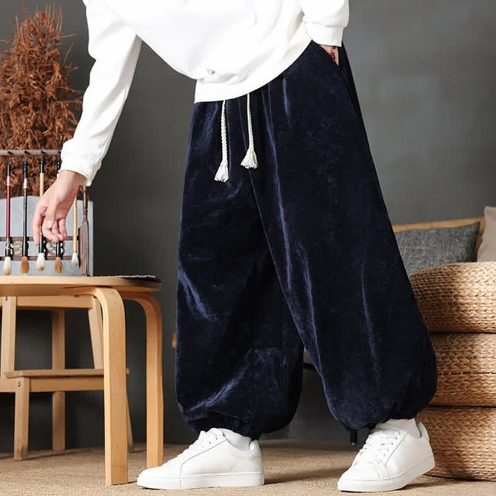Buddha Stones Fall Winter Casual Vintage Drawstring Solid Ankle Pants Men's Straight Leg Pants With Pockets - image 35