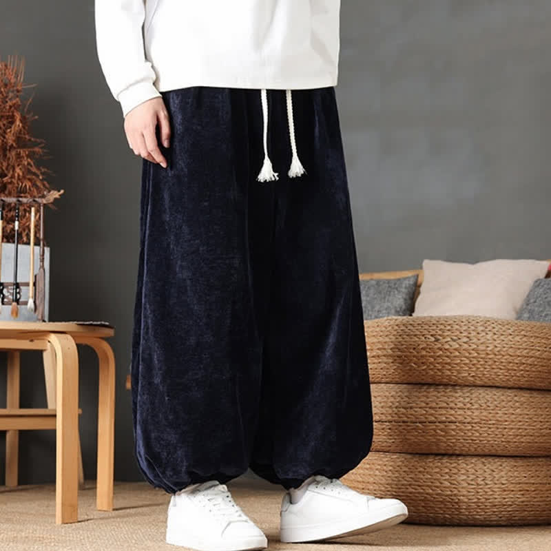 Buddha Stones Fall Winter Casual Vintage Drawstring Solid Ankle Pants Men's Straight Leg Pants With Pockets - image 34