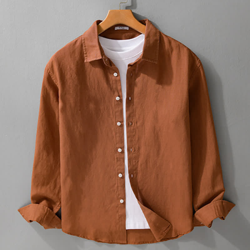 Buddha Stones Spring Fall Casual Minimalist Button-Up Solid Men's Long Sleeve Shirts - image 11