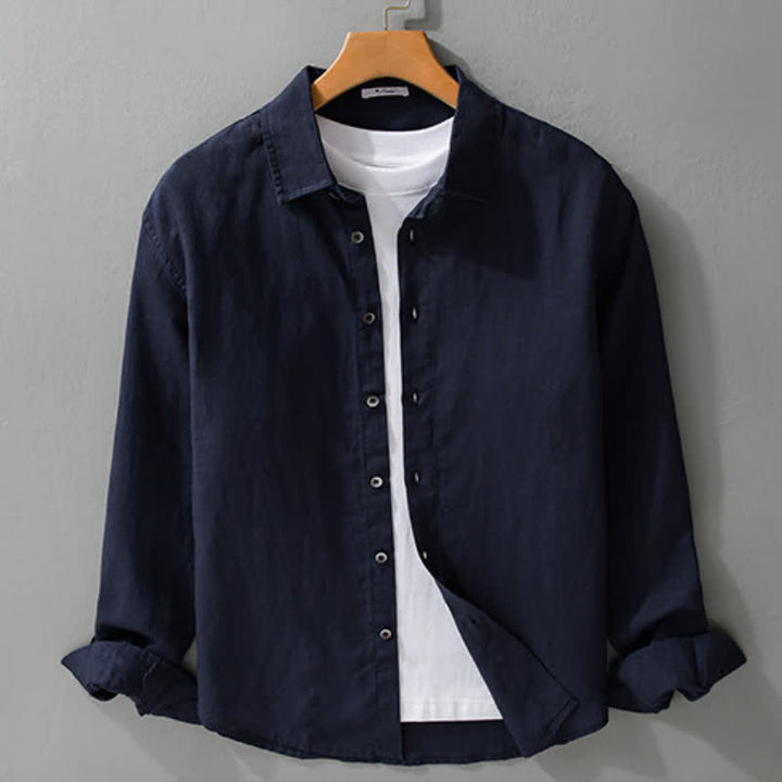Buddha Stones Spring Fall Casual Minimalist Button-Up Solid Men's Long Sleeve Shirts - image 4