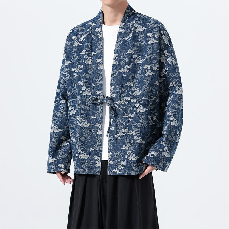 Buddha Stones Spring Fall Casual Drawstring Abstract Clouds Cotton Men's Kimono - image 8