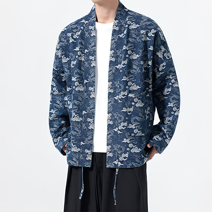 Buddha Stones Spring Fall Casual Drawstring Abstract Clouds Cotton Men's Kimono - image 7