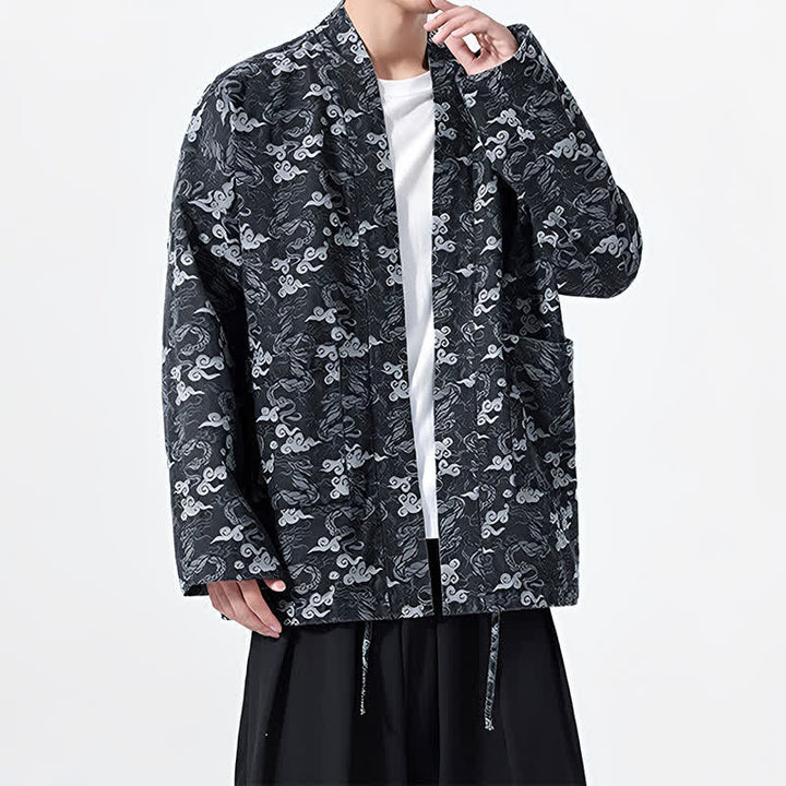 Buddha Stones Spring Fall Casual Drawstring Abstract Clouds Cotton Men's Kimono - image 10