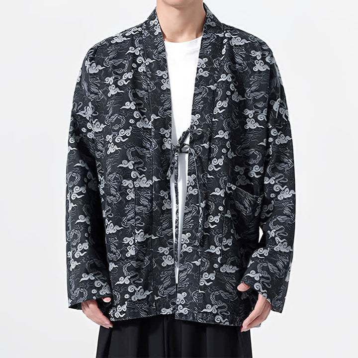 Buddha Stones Spring Fall Casual Drawstring Abstract Clouds Cotton Men's Kimono - image 15