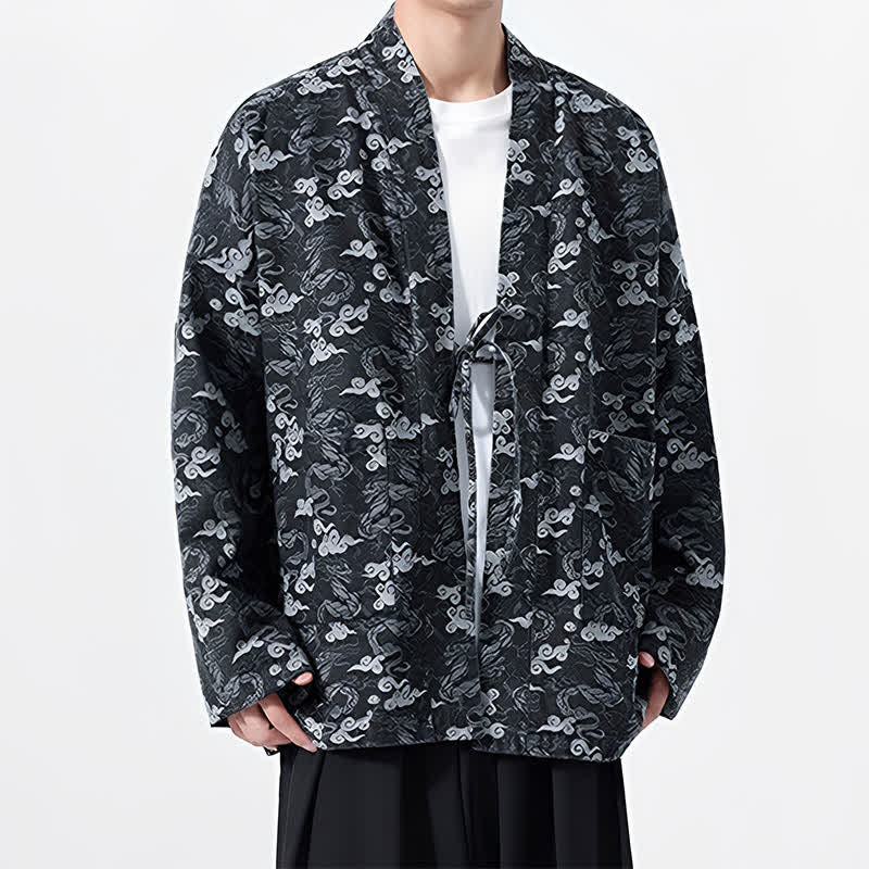 Buddha Stones Spring Fall Casual Drawstring Abstract Clouds Cotton Men's Kimono - image 16