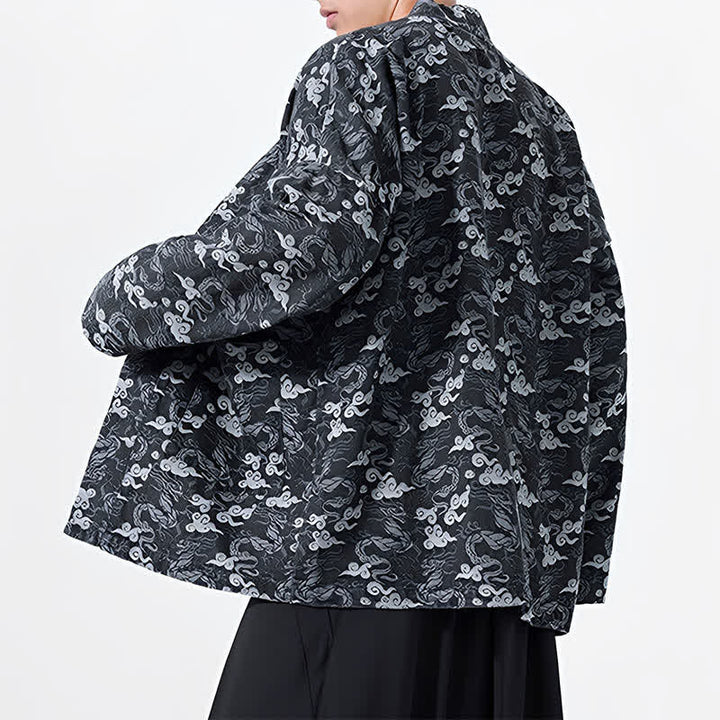 Buddha Stones Spring Fall Casual Drawstring Abstract Clouds Cotton Men's Kimono - image 13