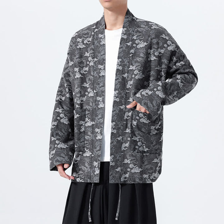 Buddha Stones Spring Fall Casual Drawstring Abstract Clouds Cotton Men's Kimono - image 23