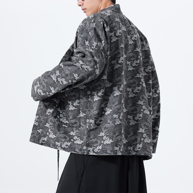Buddha Stones Spring Fall Casual Drawstring Abstract Clouds Cotton Men's Kimono - image 25
