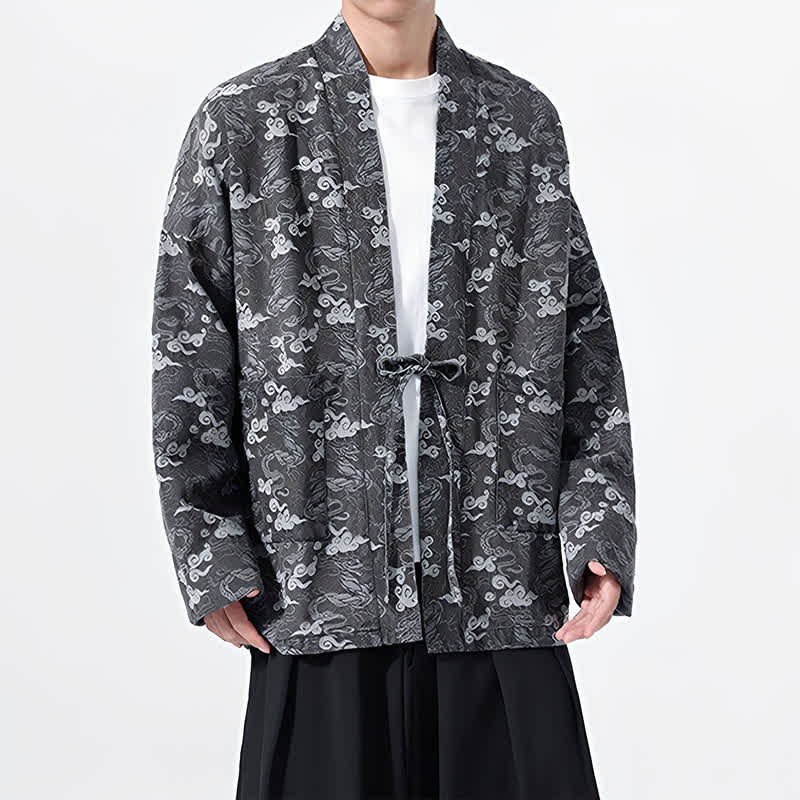 Buddha Stones Spring Fall Casual Drawstring Abstract Clouds Cotton Men's Kimono - image 26