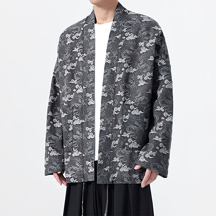 Buddha Stones Spring Fall Casual Drawstring Abstract Clouds Cotton Men's Kimono - image 29
