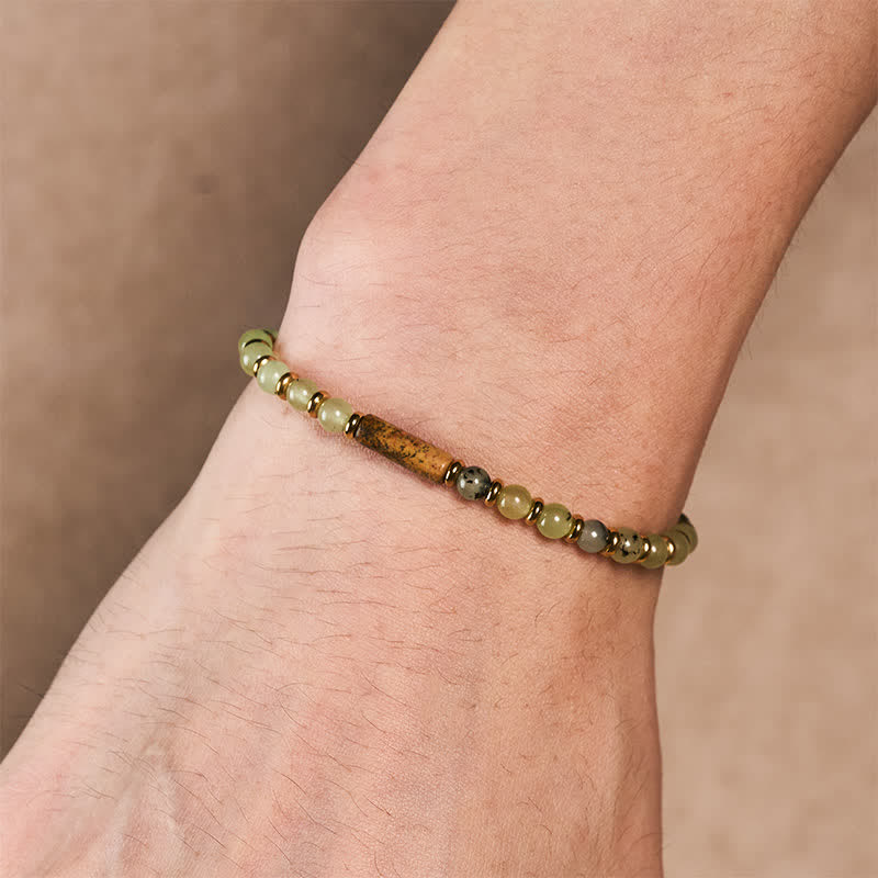 Buddha Stones Green Grape Agate Picture Jasper Growth Round Beaded Bracelet - image 3