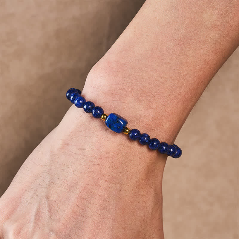Buddha Stones Lapis Lazuli Minimalist Stretch Bead Wisdom Bracelet - image 3
