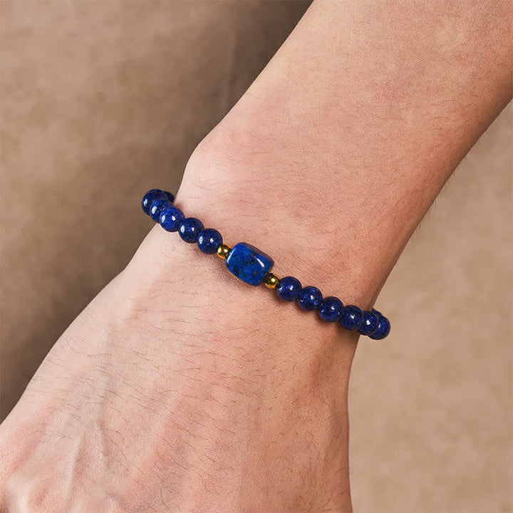 Buddha Stones Lapis Lazuli Minimalist Stretch Bead Wisdom Bracelet - image 3