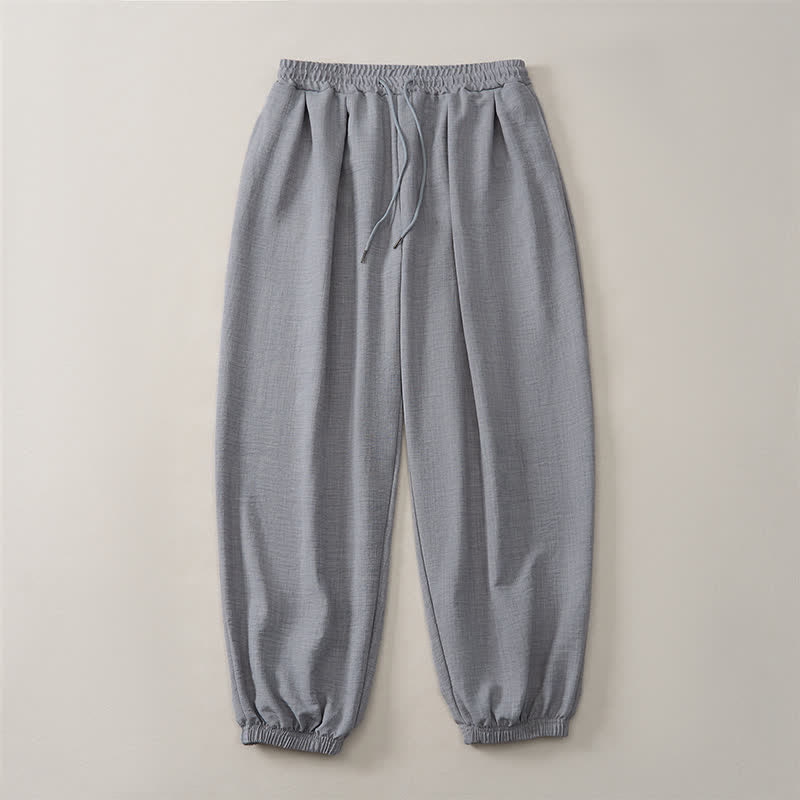 Buddha Stones Spring Basic Retro Drawstring Solid Long Pants Men's Harem Pants With Pockets - image 13