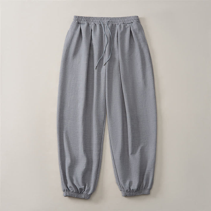 Buddha Stones Spring Basic Retro Drawstring Solid Long Pants Men's Harem Pants With Pockets - image 13