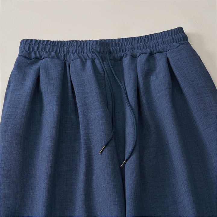 Buddha Stones Spring Basic Retro Drawstring Solid Long Pants Men's Harem Pants With Pockets - image 5