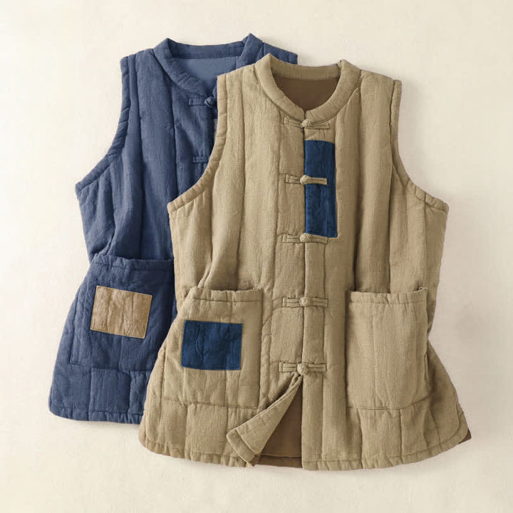 Buddha Stones Winter Vintage Tang Style Frog Button Solid Tank Top Women's Vest With Pockets - image 4