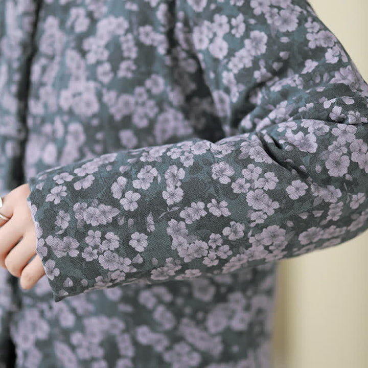 Buddha Stones Winter Vintage Tang Style Frog Button Floral Print Women's Jacket - image 11