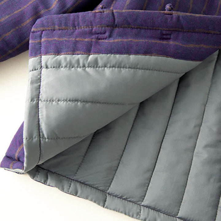 Buddha Stones Winter Casual Tang Style Frog Button Purple Striped Women's Jacket With Pockets - image 12