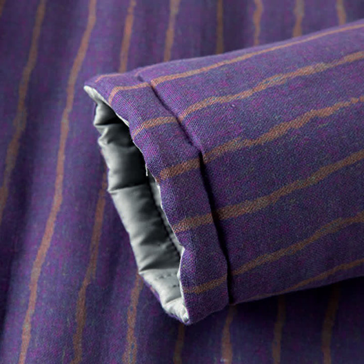 Buddha Stones Winter Casual Tang Style Frog Button Purple Striped Women's Jacket With Pockets - image 10