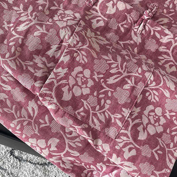 Buddha Stones Fall Tang Style Vintage Frog Button Floral Women's Long Sleeve Shirts With Pockets - image 12