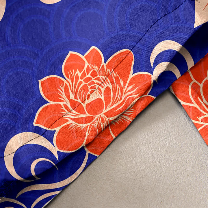 Buddha Stones Pure Cotton Artistic Koi Wave Pattern Women's Elastic Waist Pants With Pockets - image 2