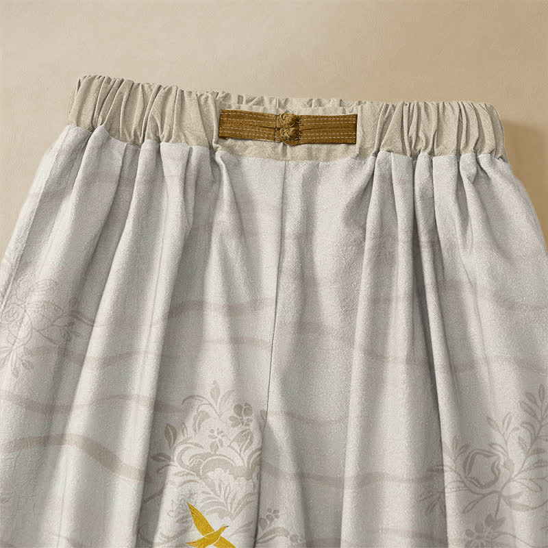 Buddha Stones Pure Cotton Vintage Mountain Bamboo Pattern Frog Button Women's Elastic Waist Harem Pants With Pockets - image 2