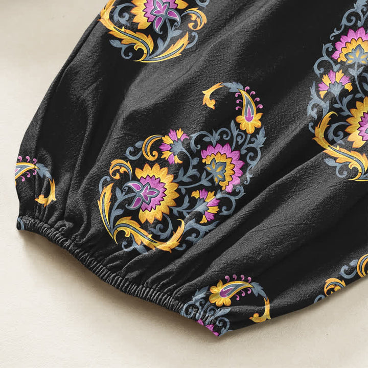 Buddha Stones Cotton Bohemian Persian Paisley Pattern Women's Elastic Waist Harem Pants With Side Pockets - image 6