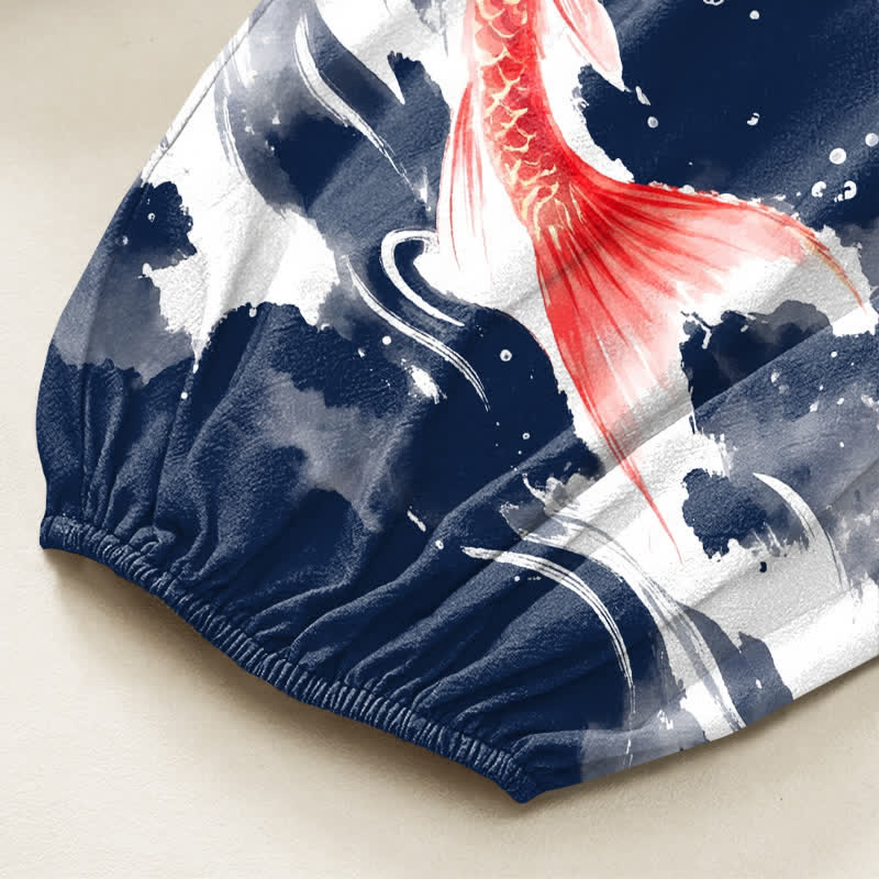 Buddha Stones Cotton Koi Fish Water Pattern Women's Elastic Waist Harem Pants With Side Pockets - image 6