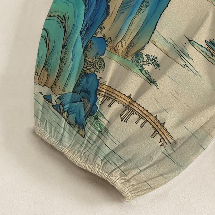 Buddha Stones Cotton Artistic Peaks Waters Pattern Women's Elastic Waist Harem Pants With Side Pockets - image 6